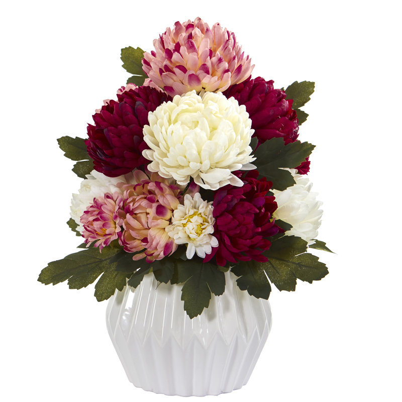 Rosdorf Park Artificial Mum Floral Arrangement in Vase Wayfair